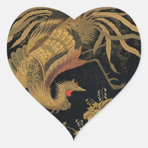 Golden Bird Japanese Rich Classic Art Heart Sticker