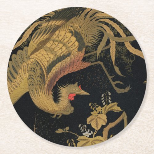Golden Bird Japanese Rich Classic Art Round Paper Coaster