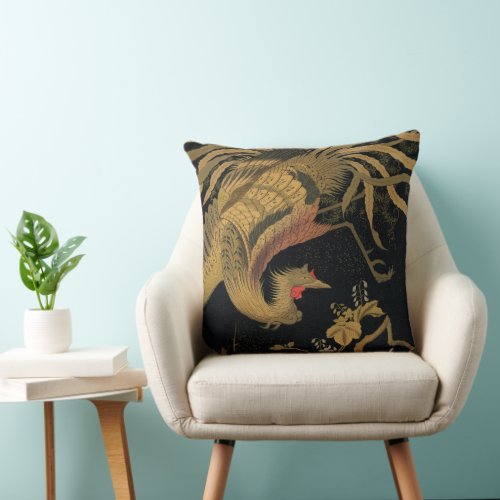 Golden Bird Japanese Rich Classic Art Throw Pillow