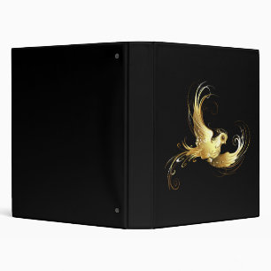 Golden Bird on Black Background 3 Ring Binder