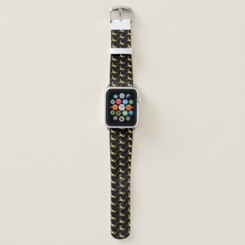 Golden Bird on Black Background Apple Watch Band
