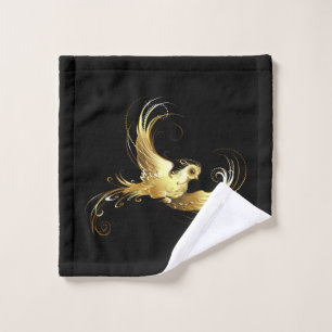 Golden Bird on Black Background Bath Towel Set