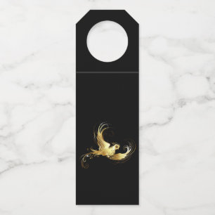 Golden Bird on Black Background Bottle Hanger Tag