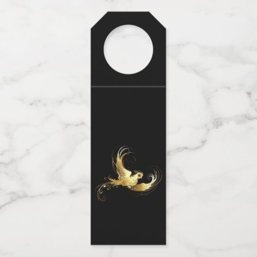 Golden Bird on Black Background Bottle Hanger Tag