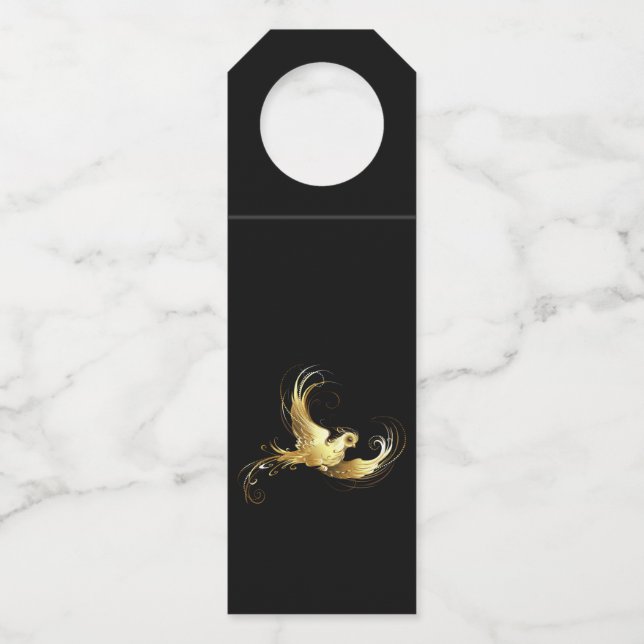 Golden Bird on Black Background Bottle Hanger Tag (Front)