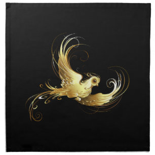 Golden Bird on Black Background Cloth Napkin