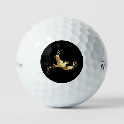 Golden Bird on Black Background Golf Balls