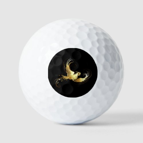 Golden Bird on Black Background Golf Balls