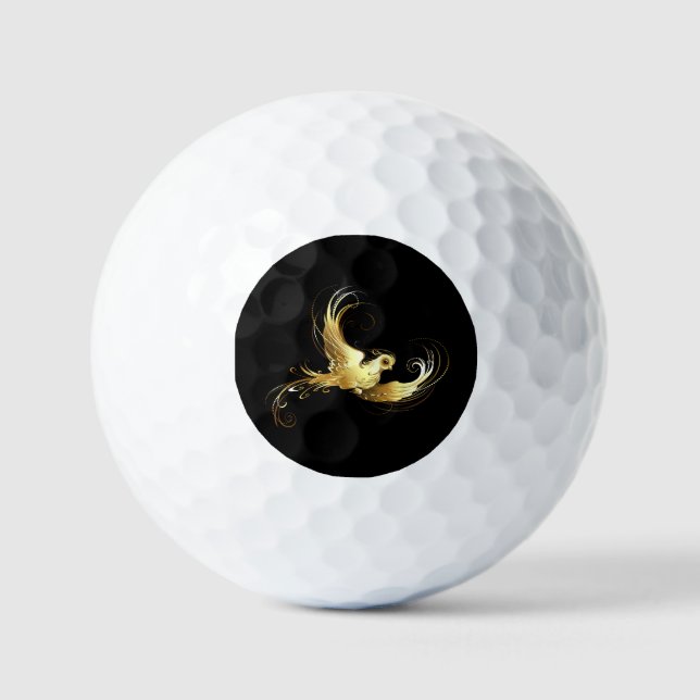 Golden Bird on Black Background Golf Balls (Front)