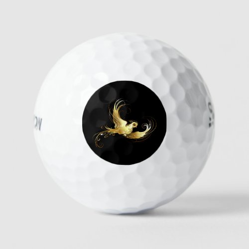 Golden Bird on Black Background Golf Balls