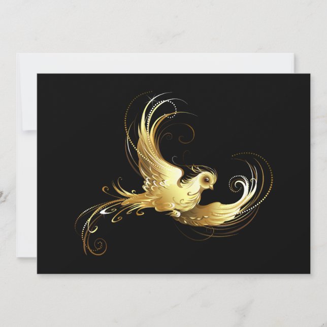 Golden Bird on Black Background Holiday Card (Front)