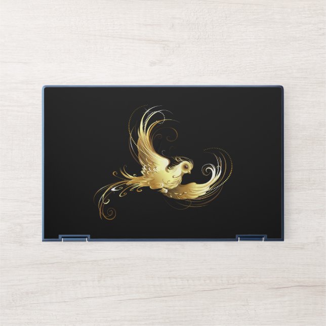 Golden Bird on Black Background HP Laptop Skin (Front)