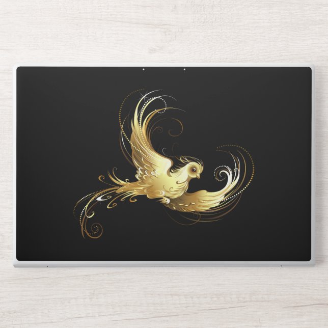 Golden Bird on Black Background HP Laptop Skin (Front)