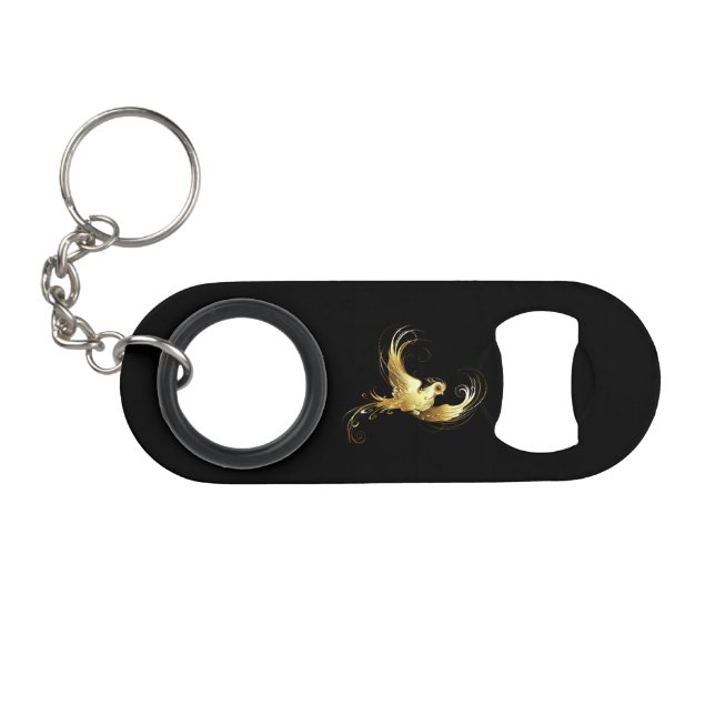 Golden Bird on Black Background Keychain Bottle Opener (Front (Horizontal))