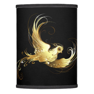 Golden Bird on Black Background Lamp Shade