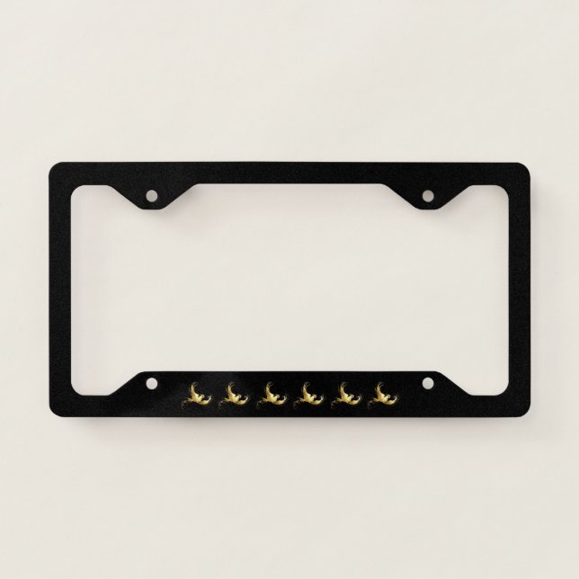 Golden Bird on Black Background License Plate Frame (Front)