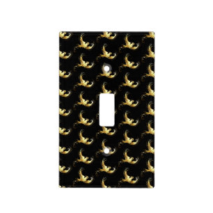 Golden Bird on Black Background Light Switch Cover