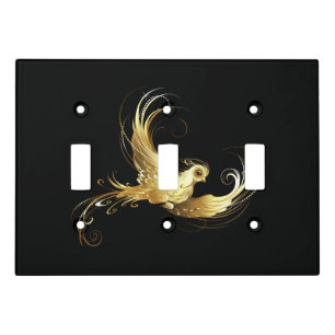 Golden Bird on Black Background Light Switch Cover