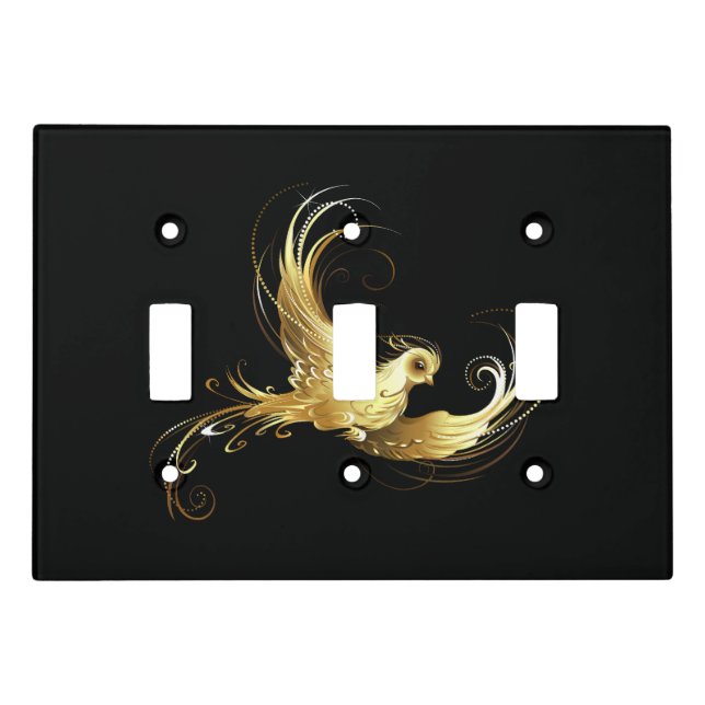 Golden Bird on Black Background Light Switch Cover (Front)