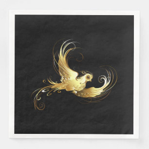 Golden Bird on Black Background Paper Dinner Napkins