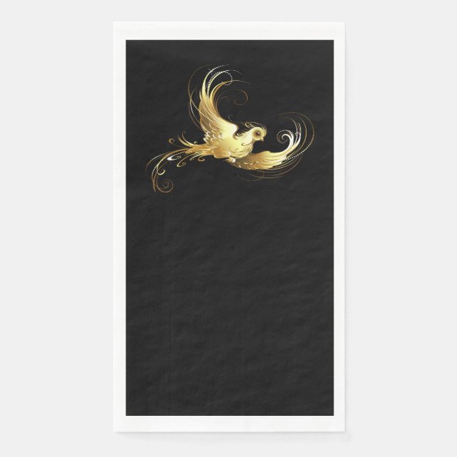 Golden Bird on Black Background Paper Guest Towels (Front)