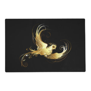 Golden Bird on Black Background Placemat