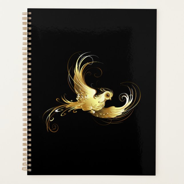 Golden Bird on Black Background Planner (Front)