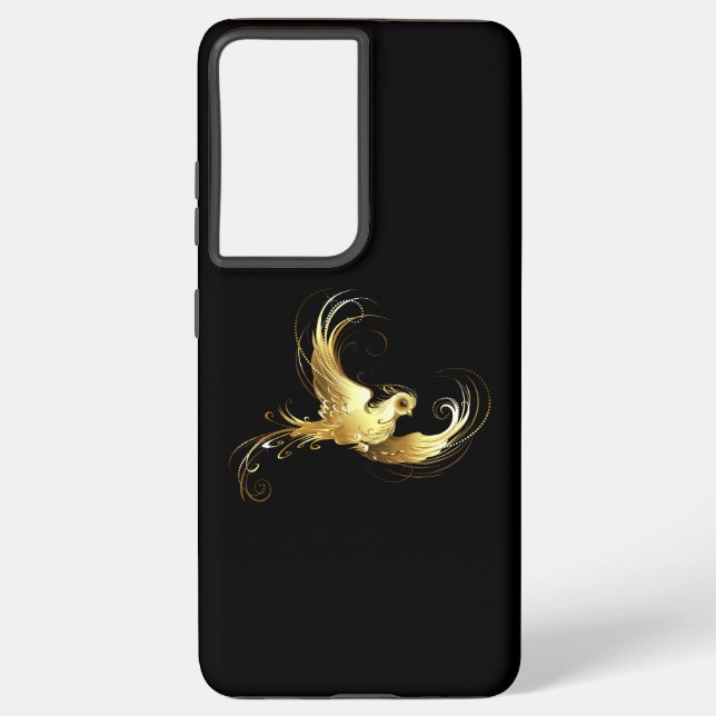 Golden Bird on Black Background Samsung Galaxy Case (Back)