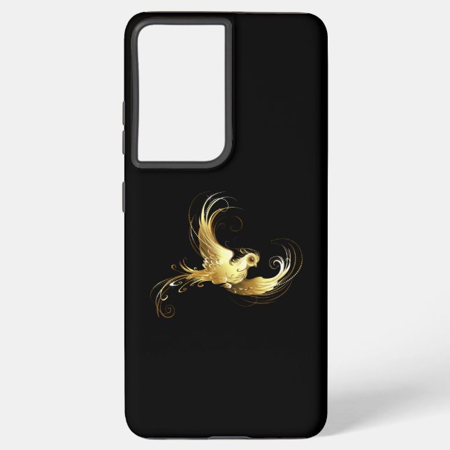Golden Bird on Black Background Samsung Galaxy Case (Back)