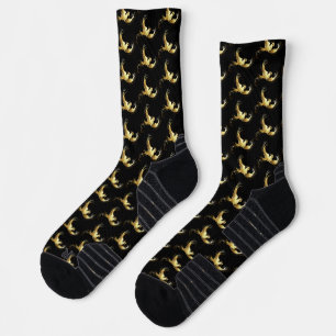 Golden Bird on Black Background Socks