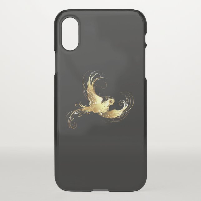 Golden Bird on Black Background Uncommon iPhone Case (Back)