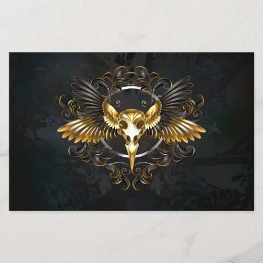 Golden Bird Skull on Black background (Front)