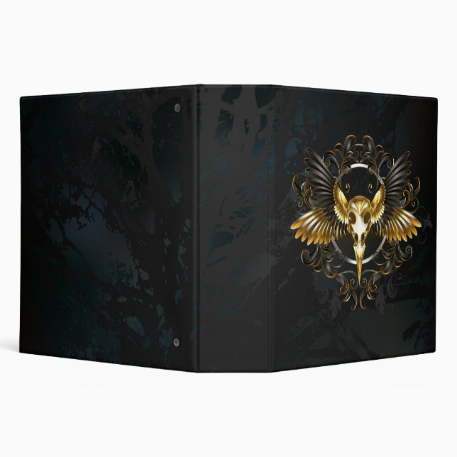 Golden Bird Skull on Black background 3 Ring Binder (Background)