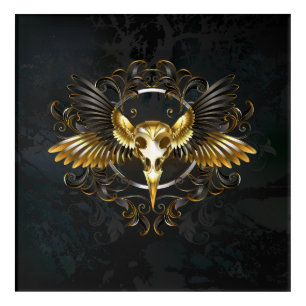 Golden Bird Skull on Black background Acrylic Print
