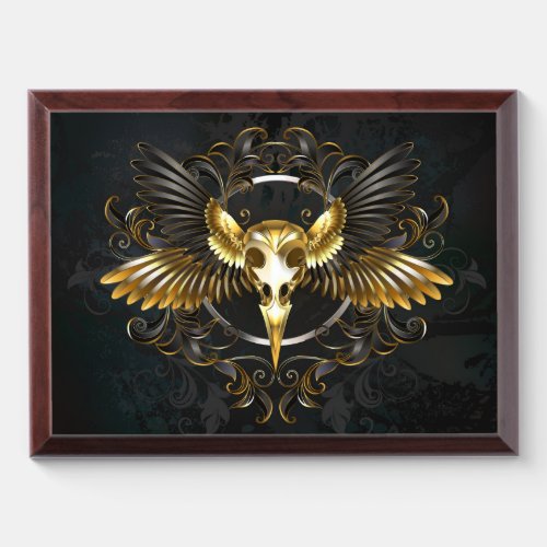 Golden Bird Skull on Black background Award Plaque