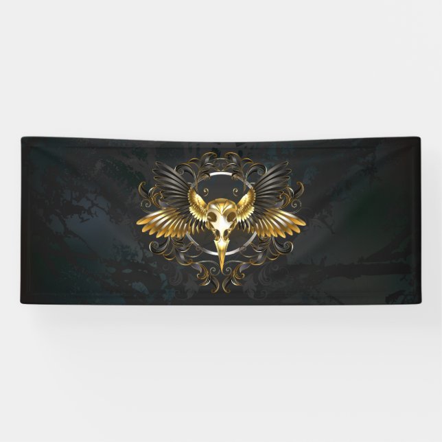 Golden Bird Skull on Black background Banner (Horizontal)