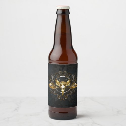 Golden Bird Skull on Black background Beer Bottle Label