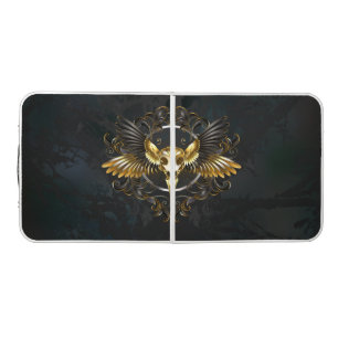 Golden Bird Skull on Black background Beer Pong Table