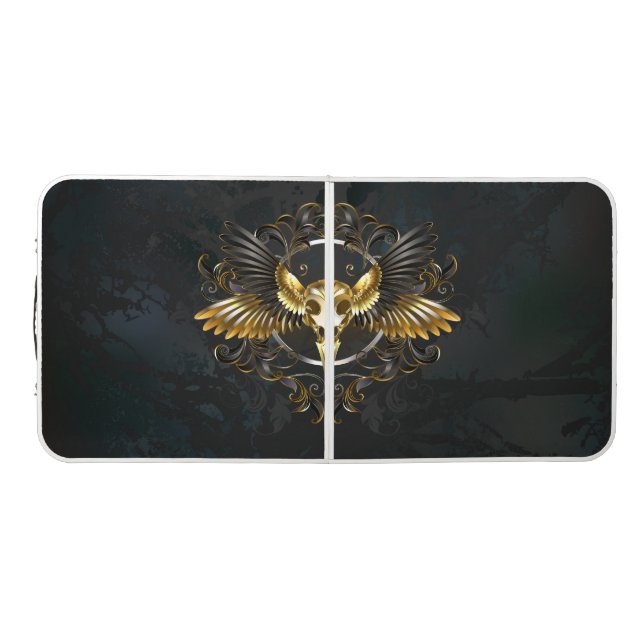 Golden Bird Skull on Black background Beer Pong Table (Top)