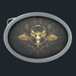 Golden Bird Skull on Black background Belt Buckle<br><div class="desc">Artistically drawn, symmetrical, composition of black and gold, bird wings, golden, bird skull decorated with gilded pattern on dark, textured background.Gothic style</div>