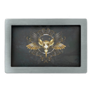 Golden Bird Skull on Black background Belt Buckle