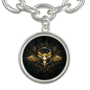 Golden Bird Skull on Black background Bracelet