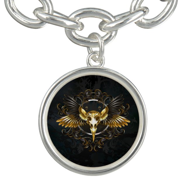 Golden Bird Skull on Black background Bracelet (Design)