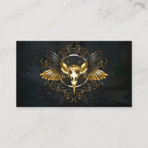 Golden Bird Skull on Black background Business Card