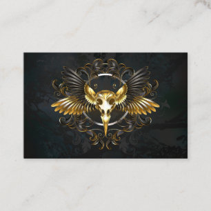 Golden Bird Skull on Black background Business Card
