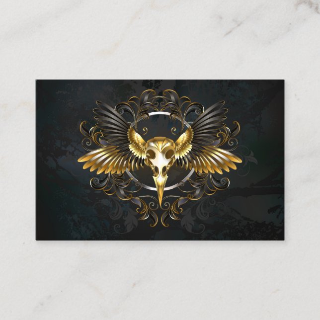 Golden Bird Skull on Black background Business Card (Front)