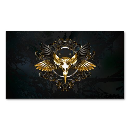 Golden Bird Skull on Black background Business Card Magnet