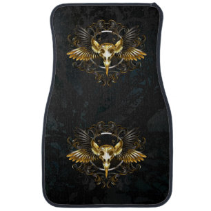 Golden Bird Skull on Black background Car Floor Mat