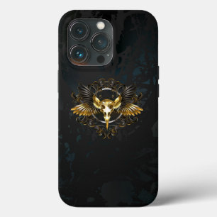Golden Bird Skull on Black background iPhone 13 Pro Case