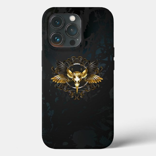 Golden Bird Skull on Black background Case-Mate iPhone Case (Back)